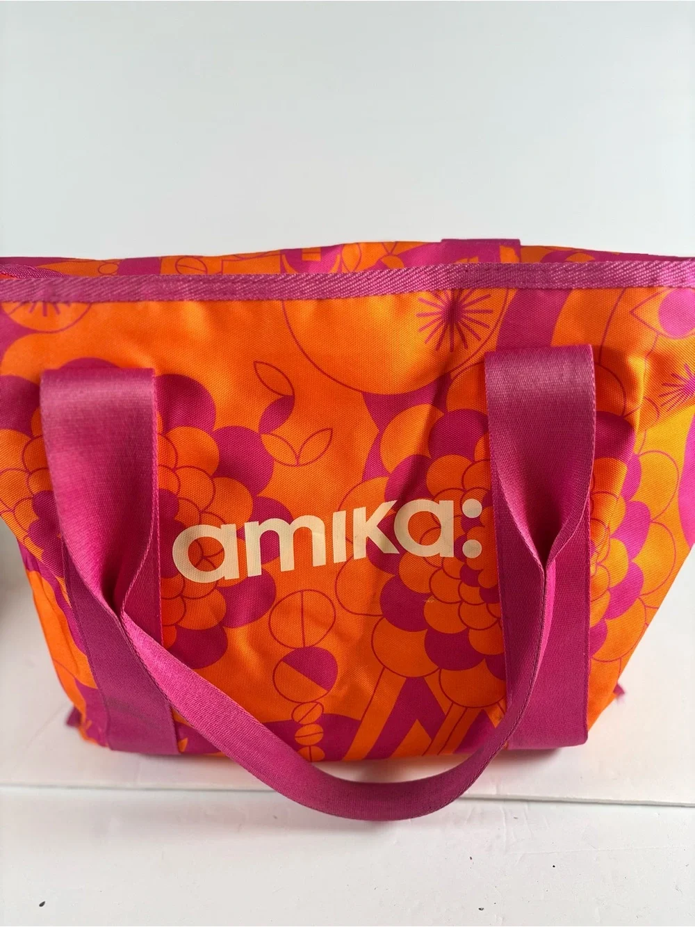 amika Orange and Pink Floral Graphic Tote